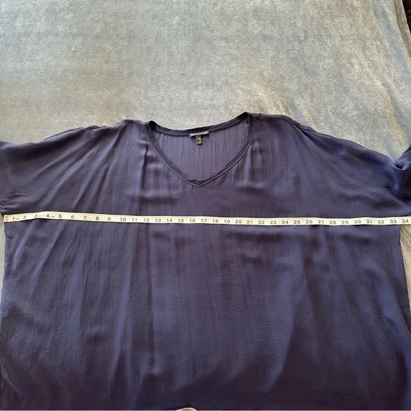 Eileen Fisher 100% silk Navy Blue 3/4 Sleeve Blouse Size L - Picture 12 of 12